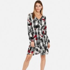 EXPRESS Floral Plaid Elastic Waist Wrap Dress